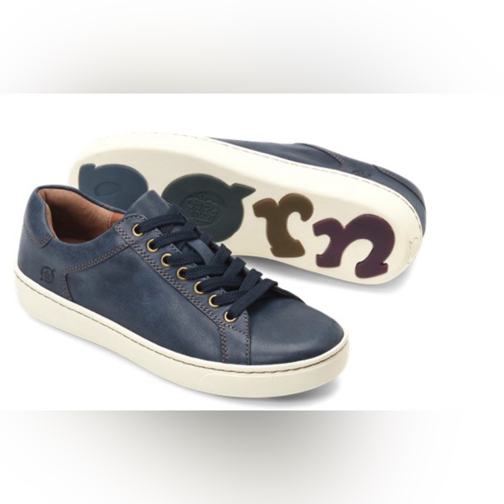 Women’s BORN genuine leather navy blue color sneakers.